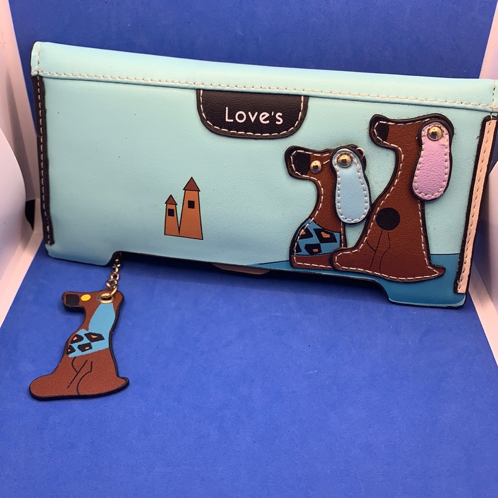 Blue Vegan Leather Dog Clutch Wallet